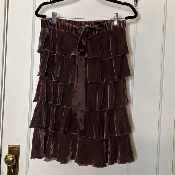 Vintage Y2K Juicy Couture Dark Brown Velvet Ruffle Tiered Skirt Size XS Silk Tie - Picture 10 of 10